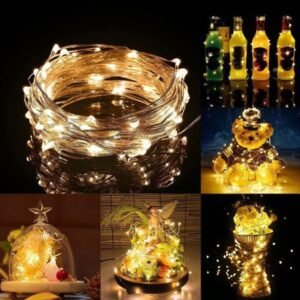 Instalatie lumina decorativa cu 100 LED-uri, 5m, cu alimentare pe baterii, iluminare galbena