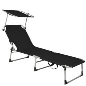 Sezlong pliabil cu parasolar, 188x57x38cm, sarcina 120kg, gri antracit