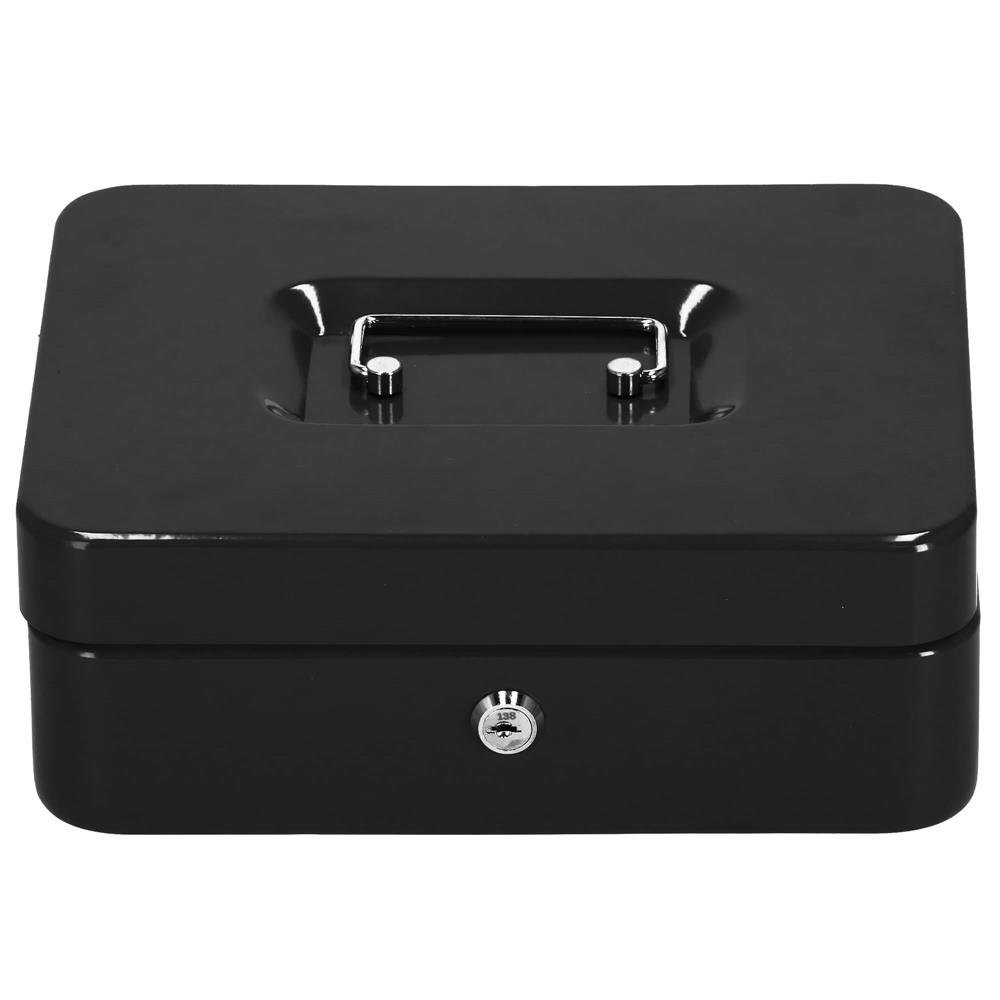 Caseta pentru bani tip cutie de valori, compartimentanta, cu cheie, metal, 30x24x9cm, negru - imagine 10