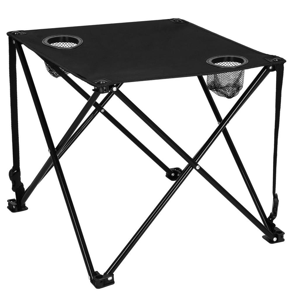 Masa plianta camping sau pescuit, cu 2 suporturi pahar, 46x46x45 cm, negru - imagine 2