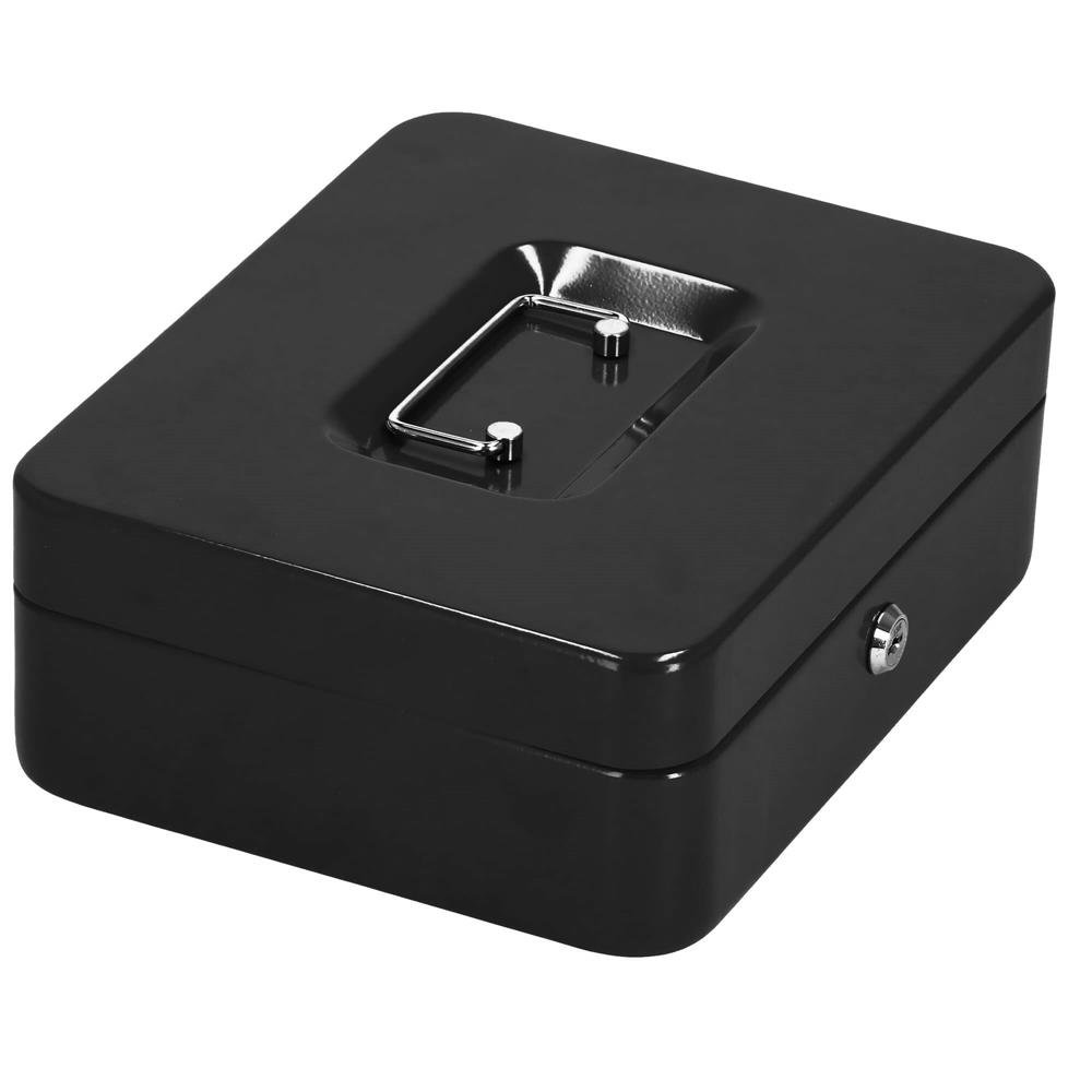 Caseta pentru bani tip cutie de valori, compartimentanta, cu cheie, metal, 30x24x9cm, negru - imagine 7