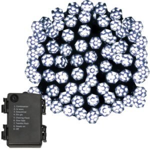 Instalatie lumini de exterior pentru gradina, 9 metri, 120 LED-uri forma cristal, cu baterii, alb