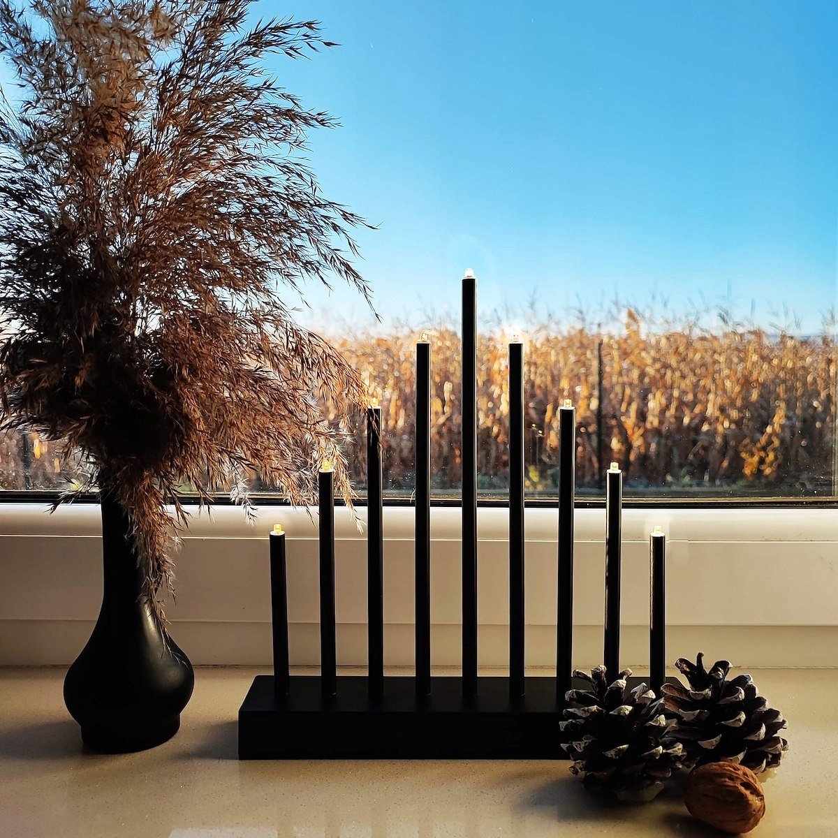 Sfesnic decorativ de Advent cu 9 lumanari LED, negru - imagine 4