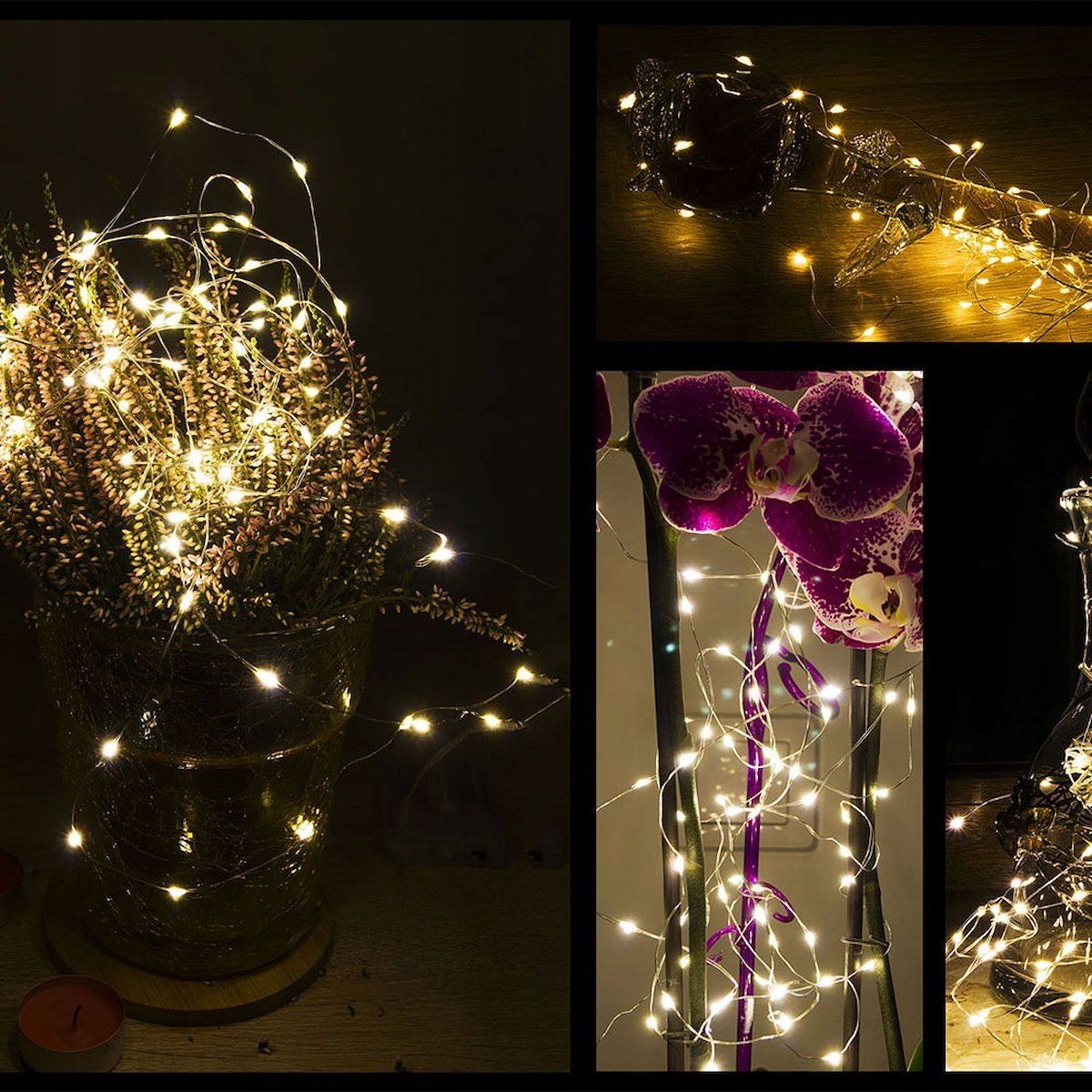 Instalatie lumina decorativa cu 100 LED-uri, 5m, cu alimentare pe baterii, iluminare galbena - imagine 3