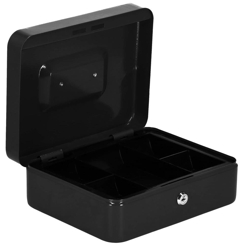 Caseta pentru bani tip cutie de valori, compartimentanta, cu cheie, metal, 30x24x9cm, negru - imagine 5