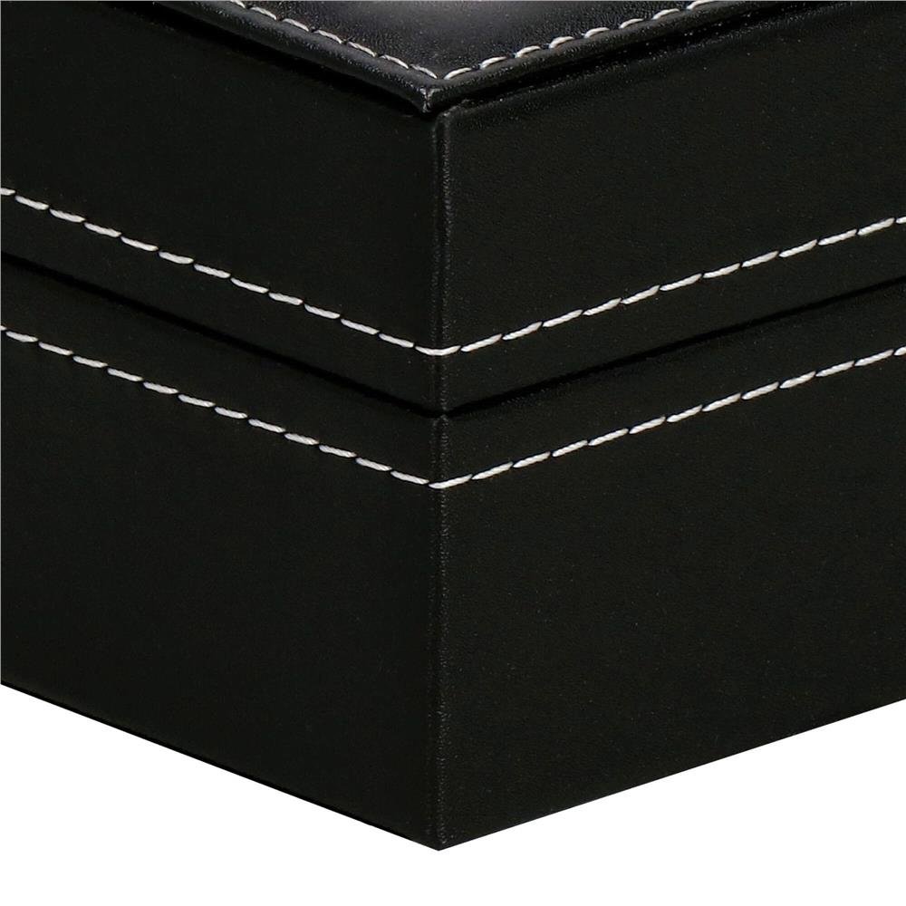 Cutie depozitare si organizare ceasuri, MDF, piele ecologica, 30x20x8cm, negru interior crem - imagine 8