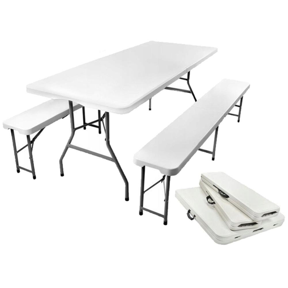 Set masa cu 2 banci pliabile tip valiza pentru gradina, camping, terase, 180x72x75cm - imagine 2