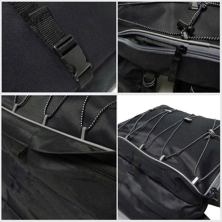 Geanta portbagaj bicicleta dubla, 8 buzunare laterale, 39x34x43cm, negru cu elemente reflectorizante gri, protectie impermeabila - imagine 5