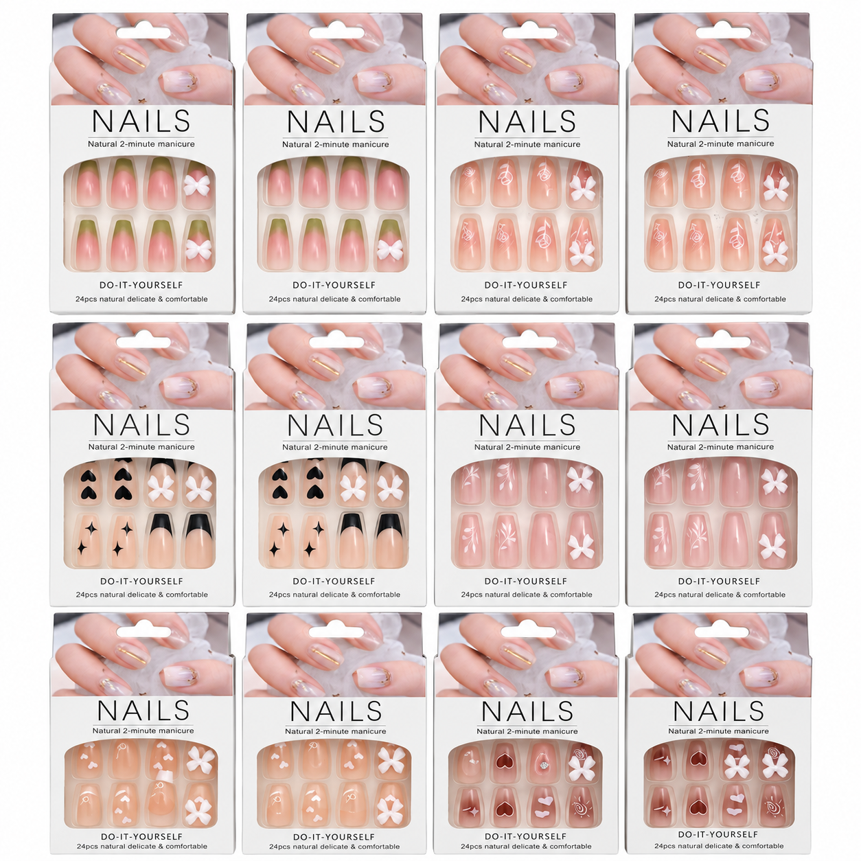 Set mixt unghii false autoadezive press-on, set A (12cutii) - imagine 2