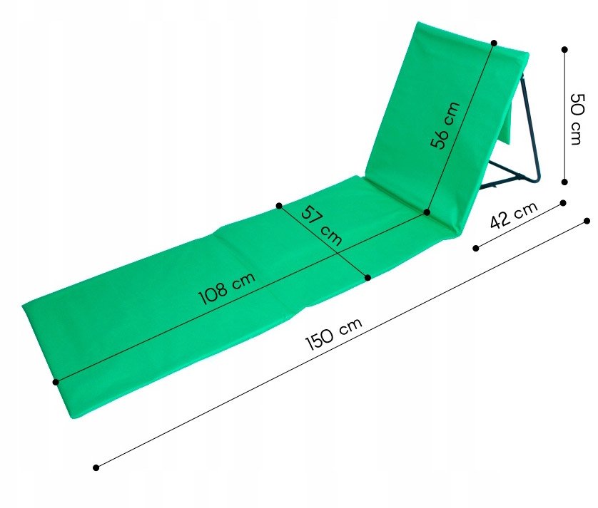 Sezlong de plaja pliabil, spatar cu cadru metalic, reglabil, 150x47x48 cm, verde - imagine 2