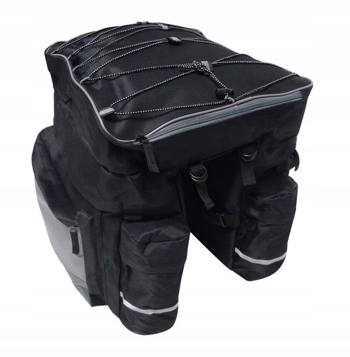 Geanta portbagaj bicicleta dubla, 8 buzunare laterale, 39x34x43cm, negru cu elemente reflectorizante gri, protectie impermeabila - imagine 7
