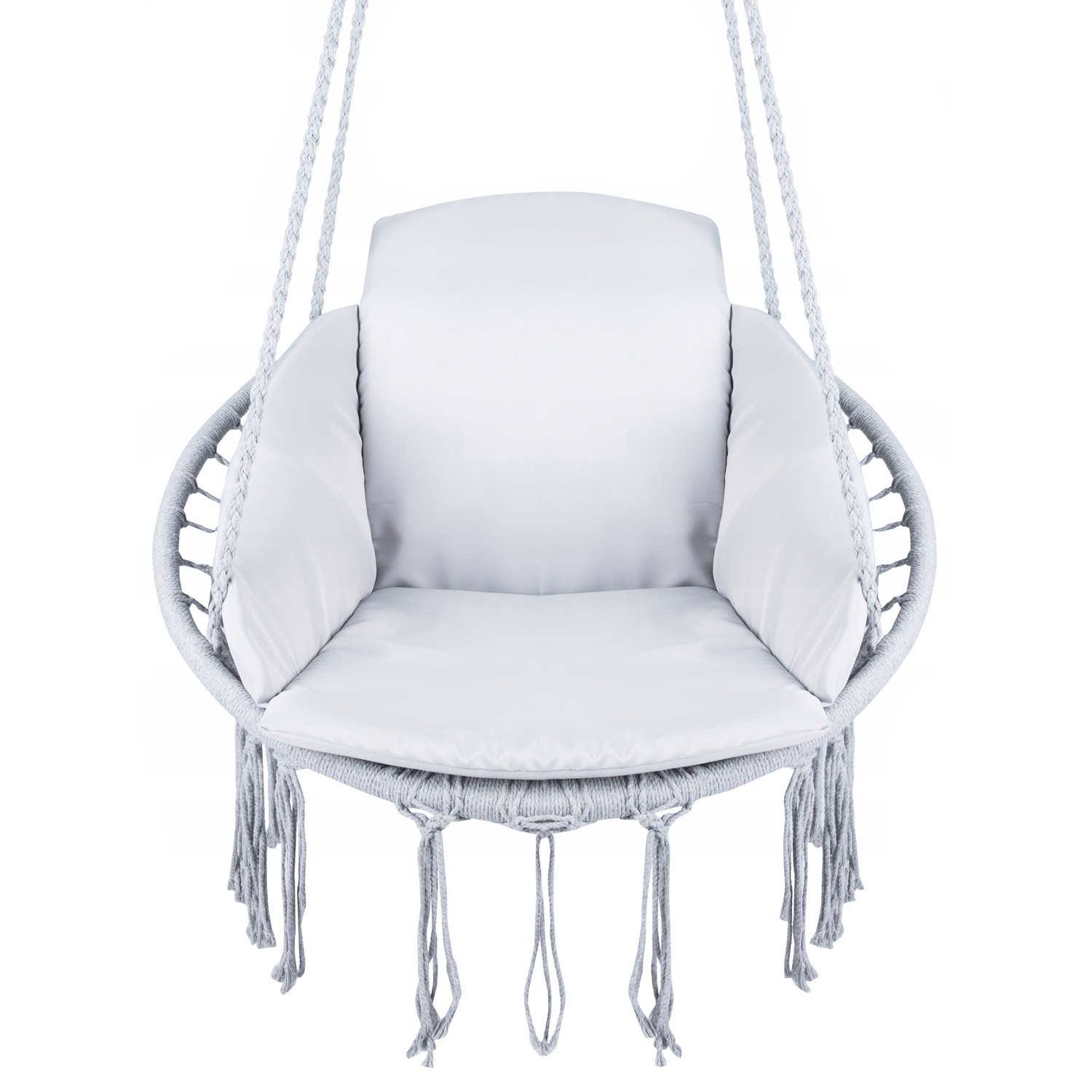 Scaun rotund Sersimo tip leagan suspendat cu perna Confort casa sau gradina, gri - imagine 8