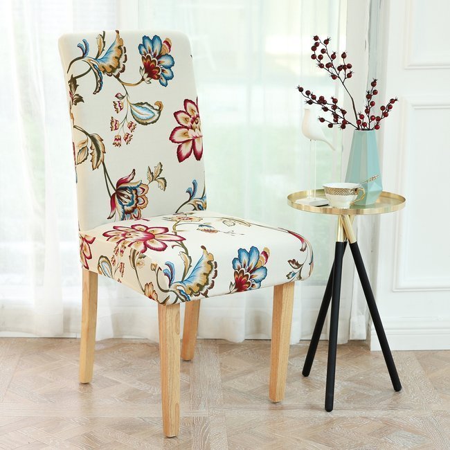 Husa universala pentru scaun, marime universala, poliester si spandex, 45 x 60 cm, bej floral - imagine 5