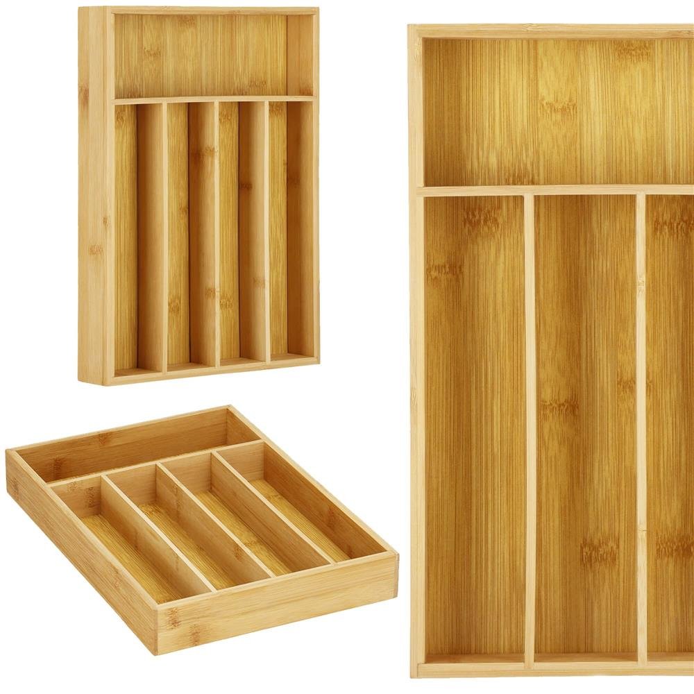 Organizator tacamuri si ustensile bucatarie, bambus, 25x34x4.5cm - imagine 3
