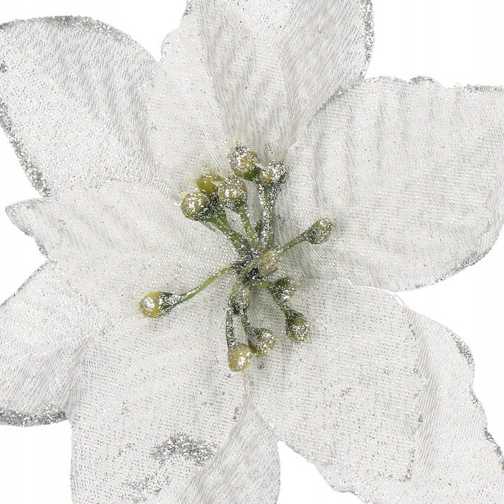 Set 10 ornamente pentru bradul de Craciun, stea Poinsettia, 13cm, gri argintiu - imagine 5