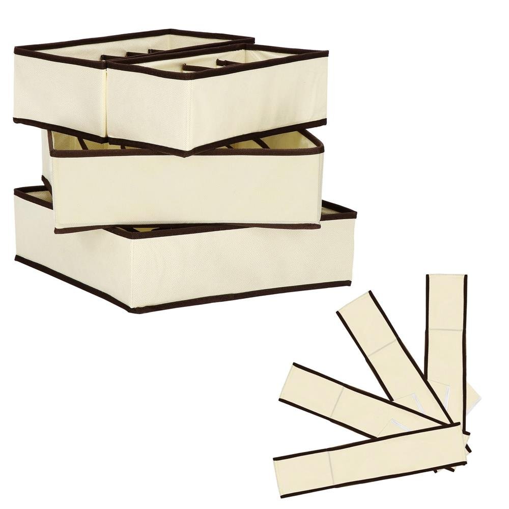Set 4 organizatoare Sersimo sertar pentru sosete/lenjerie, crem - imagine 10