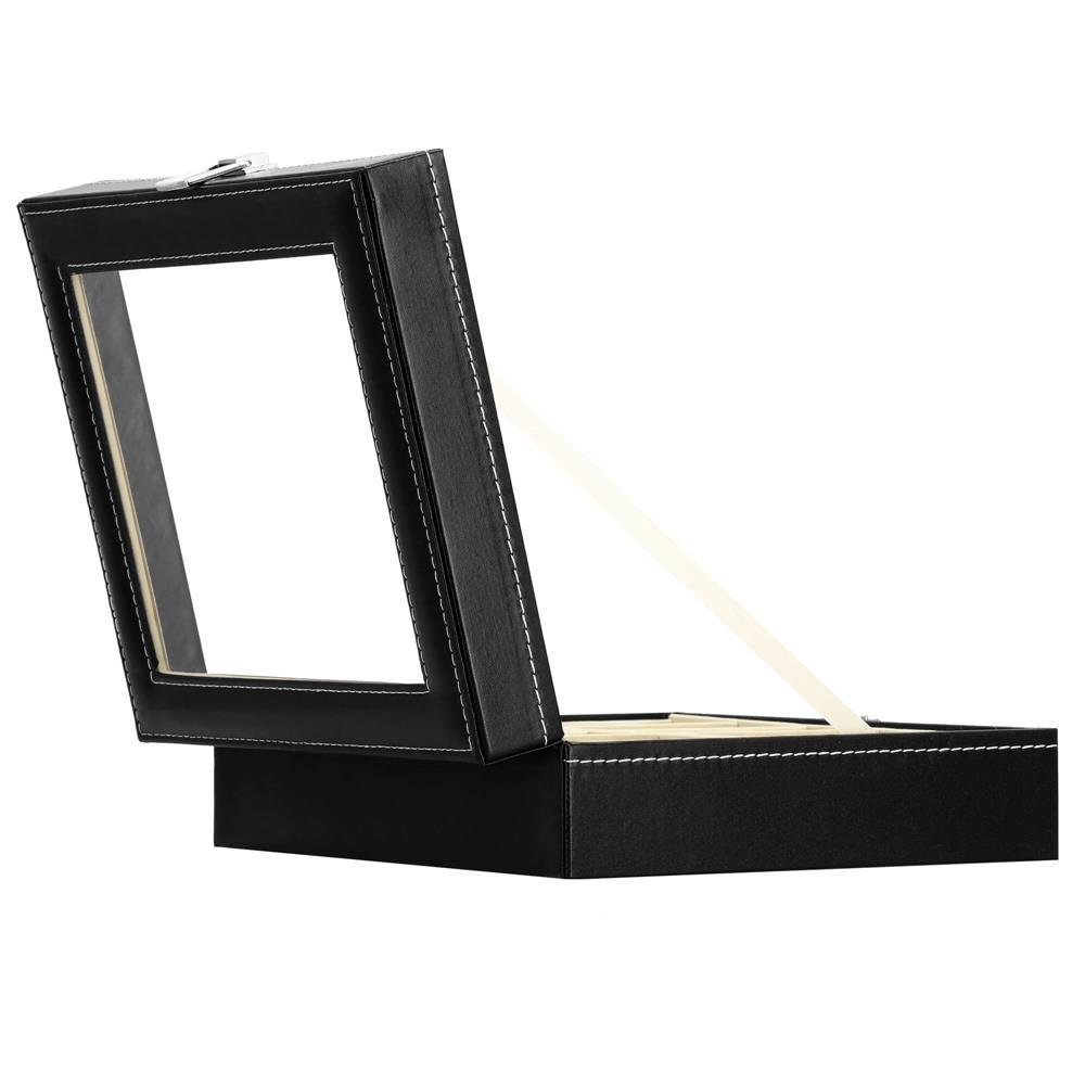 Cutie depozitare si organizare ceasuri, MDF, piele ecologica, 30x20x8cm, negru interior crem - imagine 5