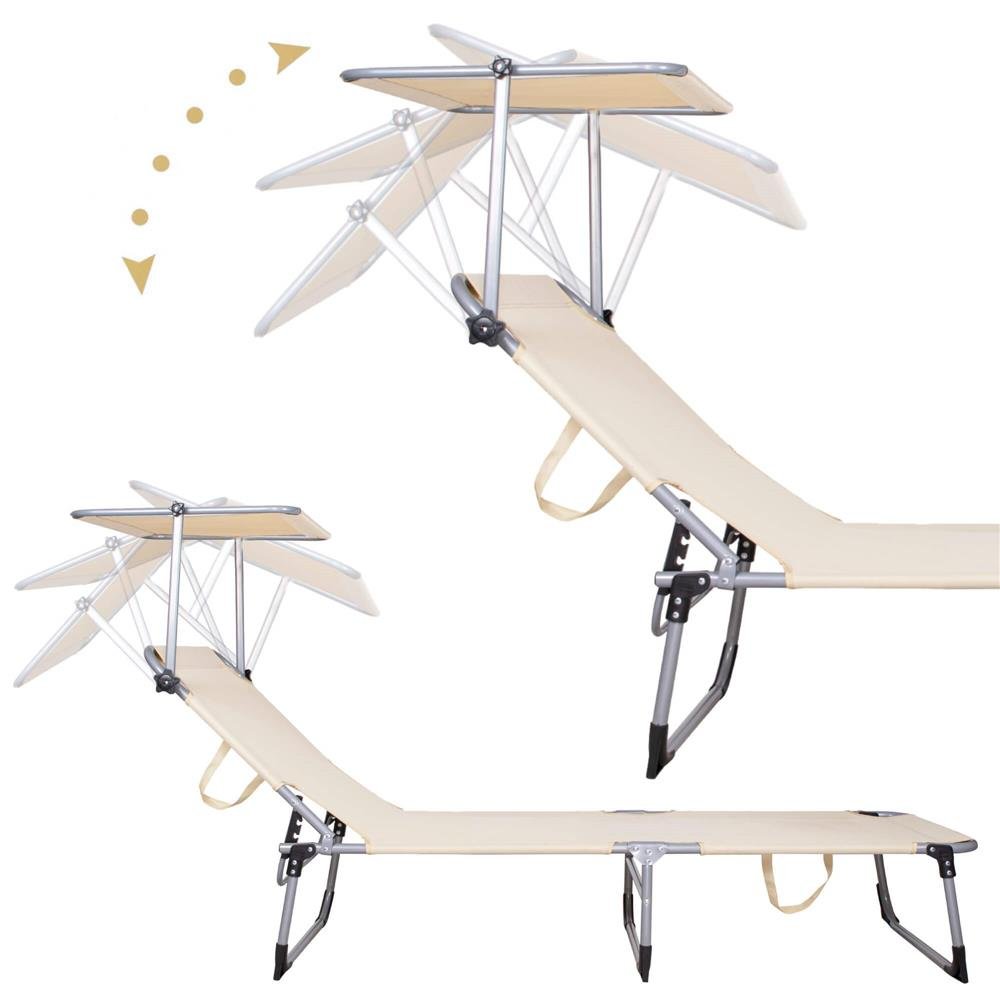 Sezlong pliabil cu parasolar, 188x57x38cm, sarcina 120kg, crem - imagine 9
