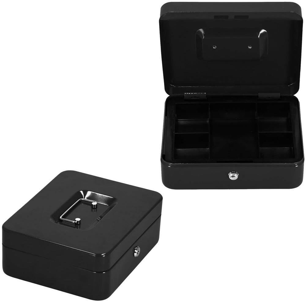 Caseta pentru bani tip cutie de valori, compartimentanta, cu cheie, metal, 30x24x9cm, negru - imagine 23