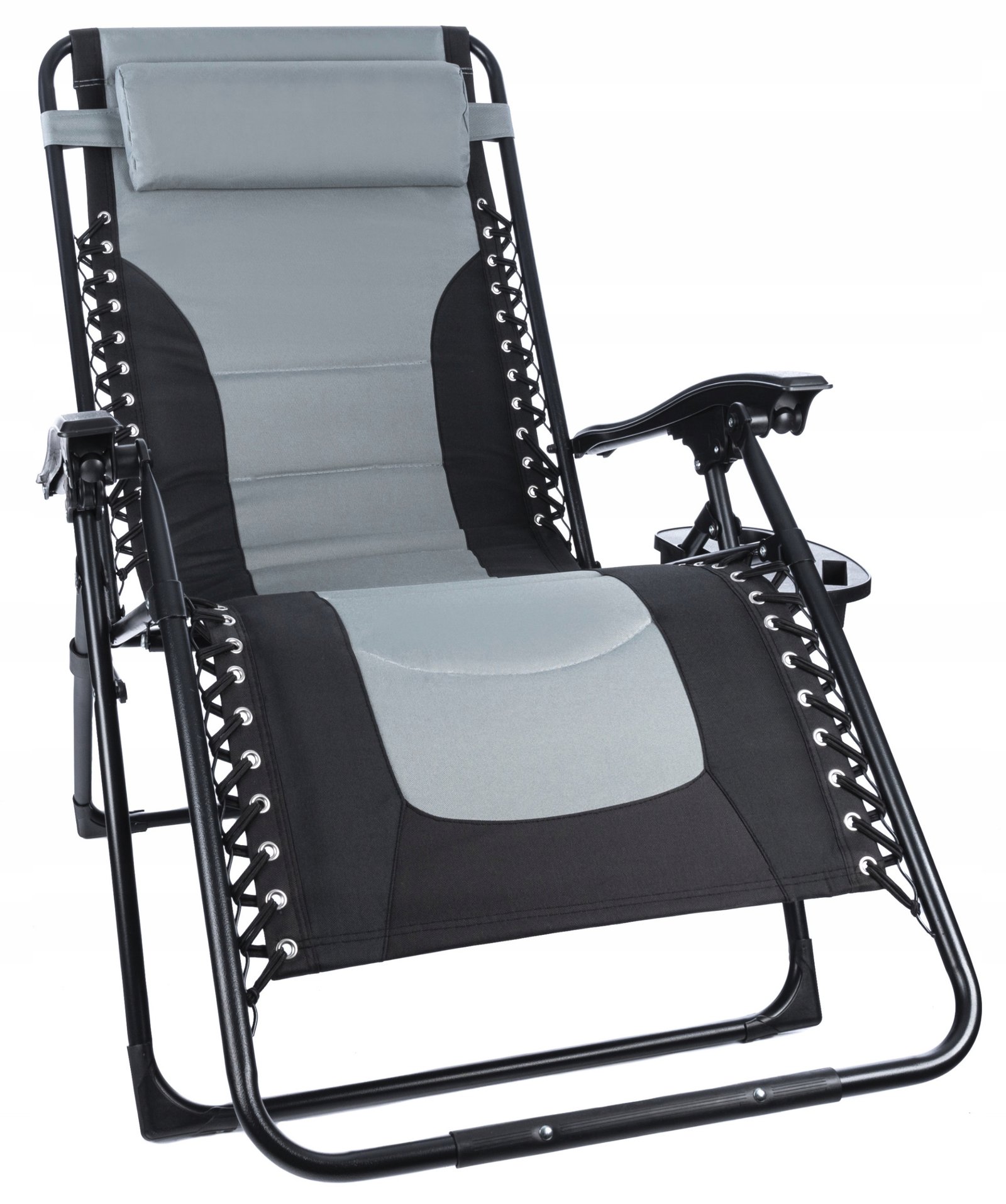 Sezlong scaun pliant plaja sau gradina, Siesta, gravitatie zero, cu tetiera, 175x75x110 cm, negri gri - imagine 5