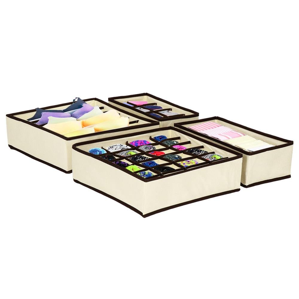 Set 4 organizatoare Sersimo sertar pentru sosete/lenjerie, crem - imagine 9