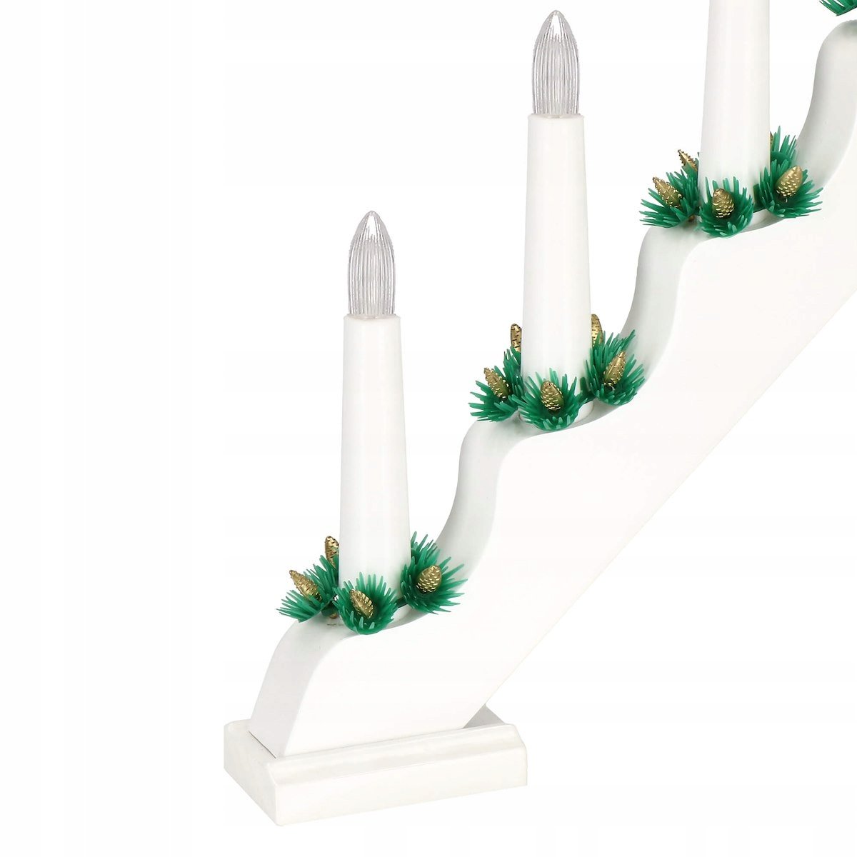 Sfesnic decorativ de Advent cu 7 lumanari LED si conuri, alb - imagine 10