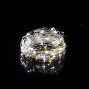 Instalatie lumina decorativa cu 100 LED-uri, 5m, cu alimentare pe baterii, iluminare alba