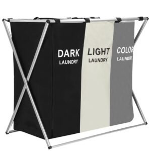 Cos de rufe cu 3 compartimente, cadru aluminiu, 68x40x60cm, 146 litri