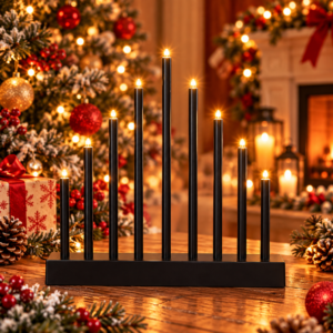 Sfesnic decorativ de Advent cu 9 lumanari LED, negru
