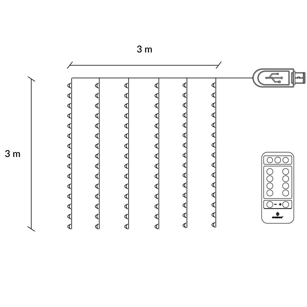 Ghirlanda luminoasa tip perdea 300 LED-uri, 3x3m, pentru interior, alimentare USB, albastru - imagine 11