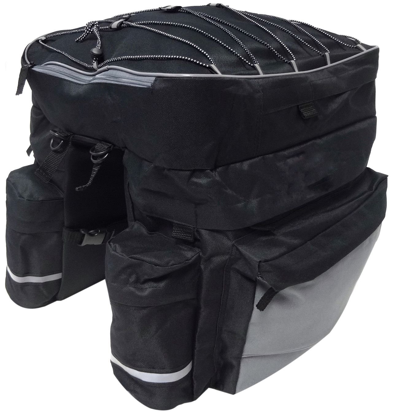 Geanta portbagaj bicicleta dubla, 8 buzunare laterale, 39x34x43cm, negru cu elemente reflectorizante gri, protectie impermeabila - imagine 10