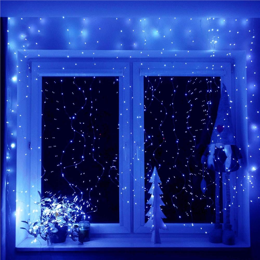 Ghirlanda luminoasa tip perdea 300 LED-uri, 3x3m, pentru interior, alimentare USB, albastru - imagine 6