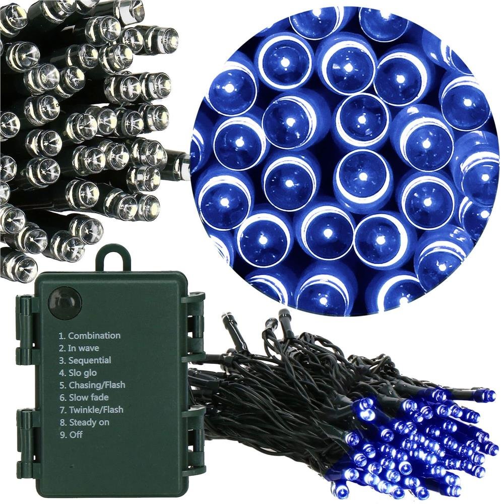Instalatie lumini de exterior pentru gradina, 10 metri, 100 LED-uri, cu baterii, albastru - imagine 6