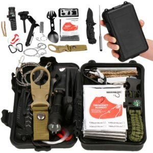 Kit de supravietuire turistic multifunctional camping, vanatoare, pescuit, 21 piese