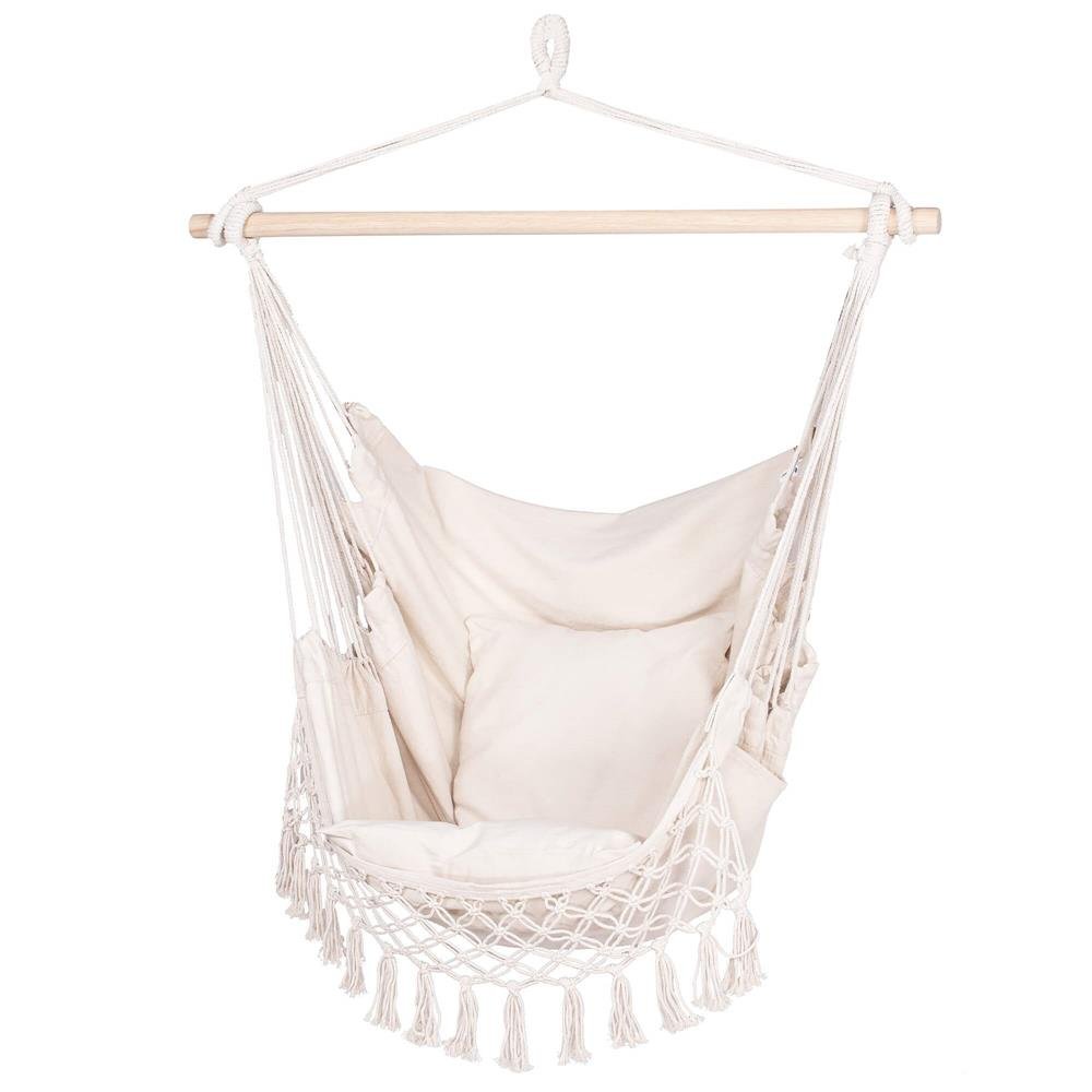 Hamac tip leagan suspendat pentru casa sau gradina HM40, crem, cu perne, 130x100cm, 150kg - imagine 16