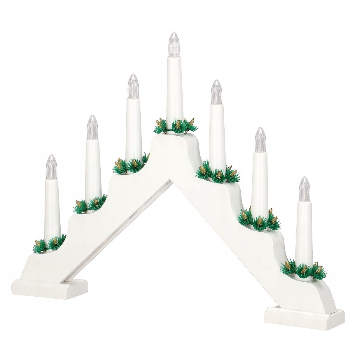 Sfesnic decorativ de Advent cu 7 lumanari LED si conuri, alb - imagine 8