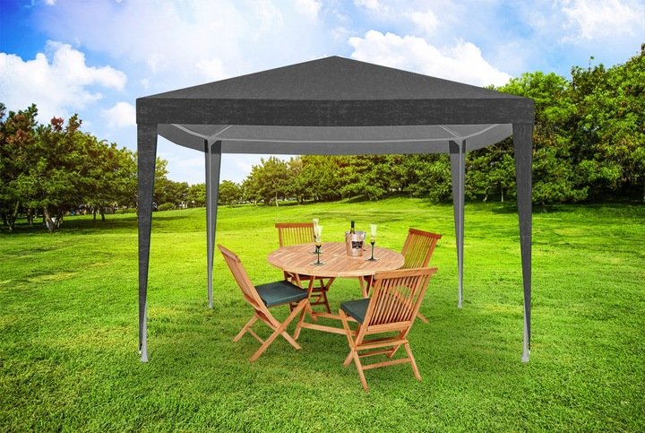 Cort pavilion de gradina, 300x300 cm, cu 4 pereti laterali cu ferestre, impermeabil cu rezistenta UV, gri - imagine 10
