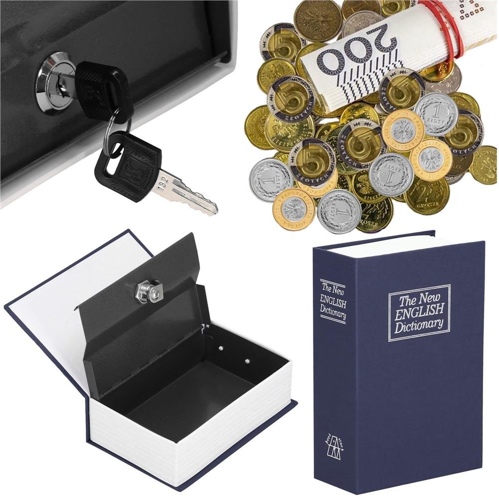 Caseta de valori, cutie metalica cu cheie, portabila, tip carte, Dictionar, albastru, 26x20.5x6.5 cm - imagine 24