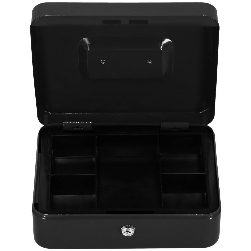 Caseta pentru bani tip cutie de valori, compartimentanta, cu cheie, metal, 30x24x9cm, negru - imagine 6
