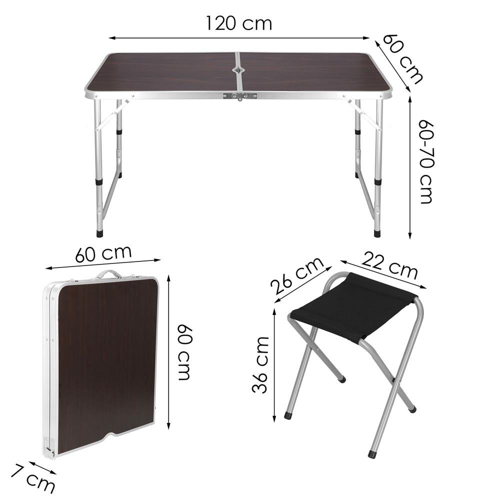 Set masa camping pliabila blat MDF cu 4 scaune, 120x60x60/70cm, Maro Negru - imagine 2