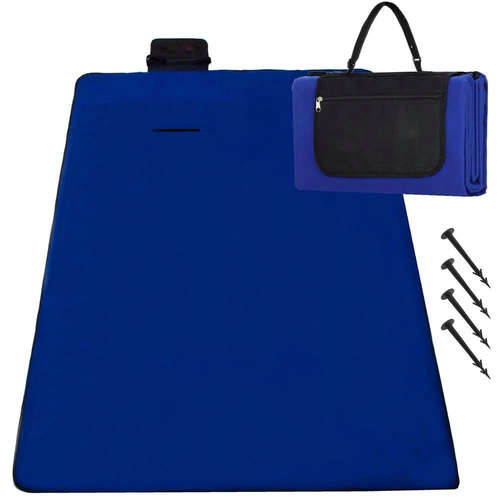 Patura pentru picnic sau plaja, cu folie izolatoare si maner, 150x200cm, albastru cobalt - imagine 2