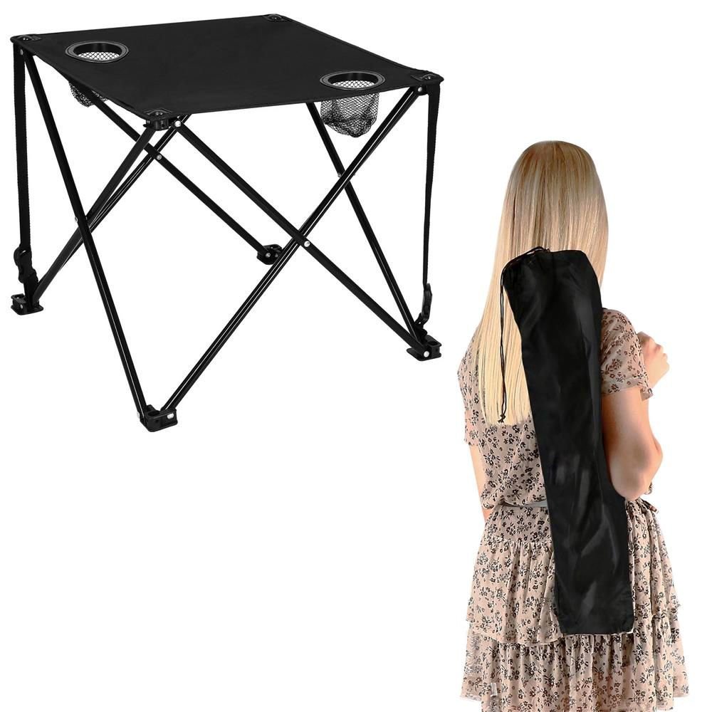 Masa plianta camping sau pescuit, cu 2 suporturi pahar, 46x46x45 cm, negru - imagine 16
