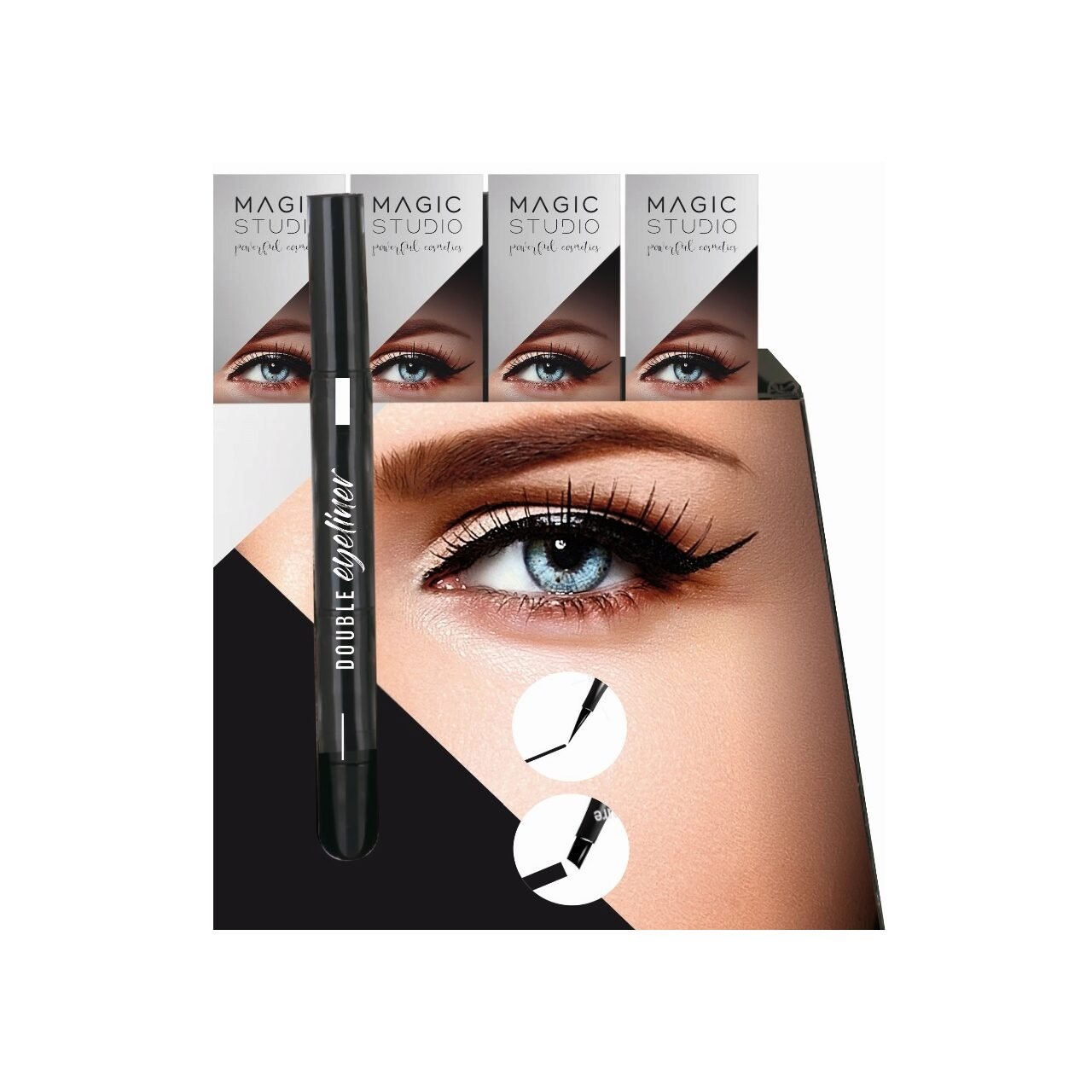 Eyeliner Double, Magic Studio, cu un varf ingust, de precizie, si un varf lat, pentru efect dramatic - imagine 2