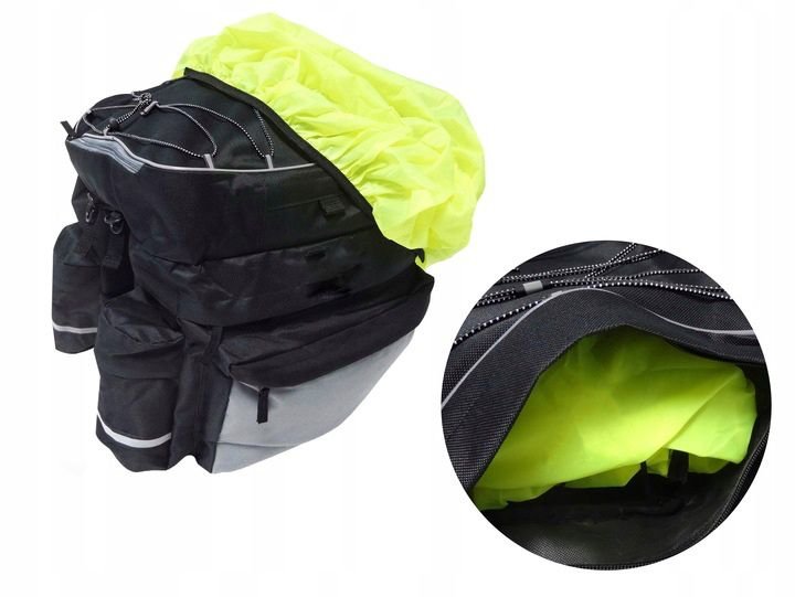 Geanta portbagaj bicicleta dubla, 8 buzunare laterale, 39x34x43cm, negru cu elemente reflectorizante gri, protectie impermeabila - imagine 4