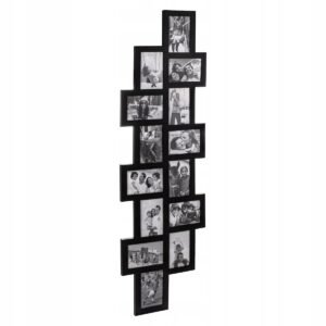 Rama foto de perete, colaj de 14 fotografii, 36x118cm, negru