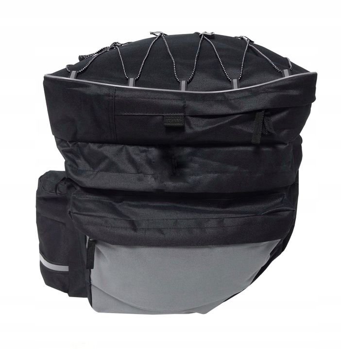 Geanta portbagaj bicicleta dubla, 8 buzunare laterale, 39x34x43cm, negru cu elemente reflectorizante gri, protectie impermeabila - imagine 6
