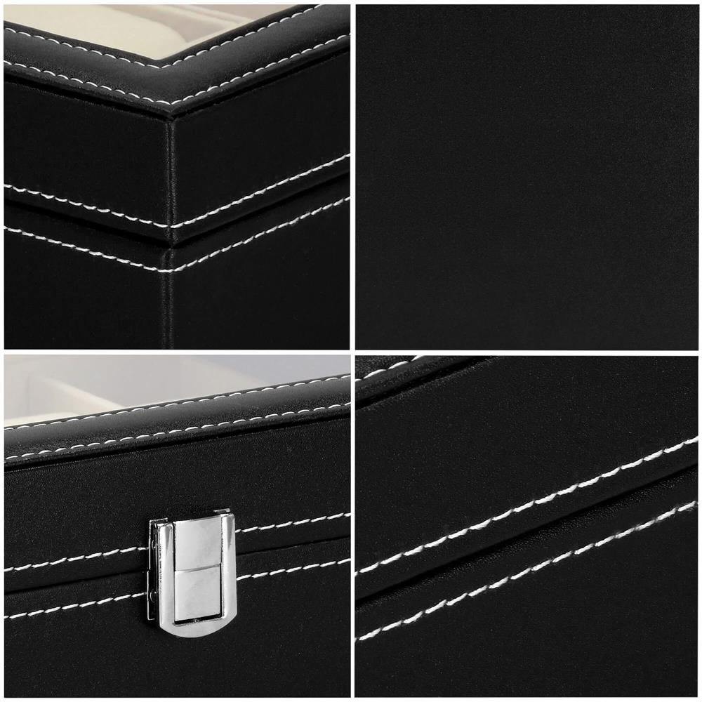 Cutie depozitare si organizare ceasuri, MDF, piele ecologica, 30x20x8cm, negru interior crem - imagine 21