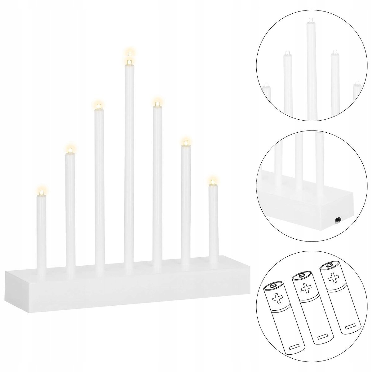 Sfesnic de Advent cu 7 lumanari LED, lumina alb cald, alimentare cu baterii, 21x20 cm - imagine 9