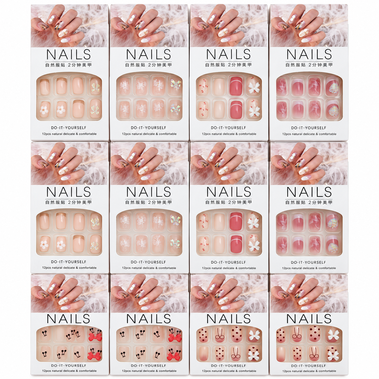 Set mixt unghii false autoadezive press-on, set A (12cutii) - imagine 3