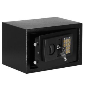 Seif electronic standard cu cifru si cheie, 200x310x200 mm, Otel, Negru